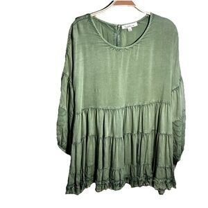 Solitaire Peasant‎ Top Womens Large Lime Green Embroidery Boho Tassels Hippie